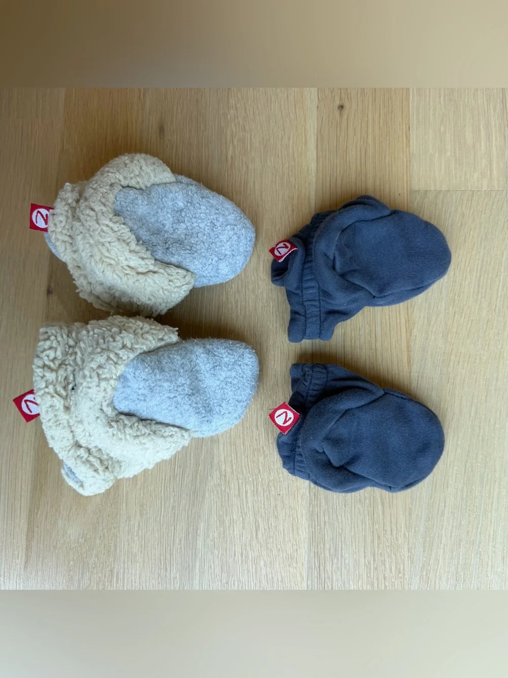 Zutano Booties - 2 pairs Gray and Cream and Navy